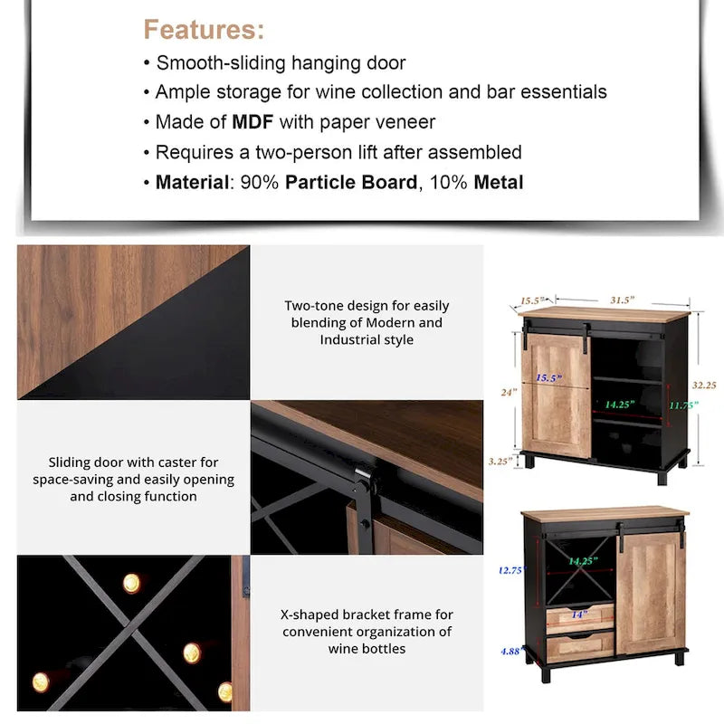 Buffet bar industriel moderne Glitzhome 32,25H