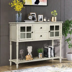 Buffet console avec étagère inférieure, meuble de rangement en bois et verre de style campagnard pour salon