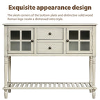 Buffet console avec étagère inférieure, meuble de rangement en bois et verre de style campagnard pour salon