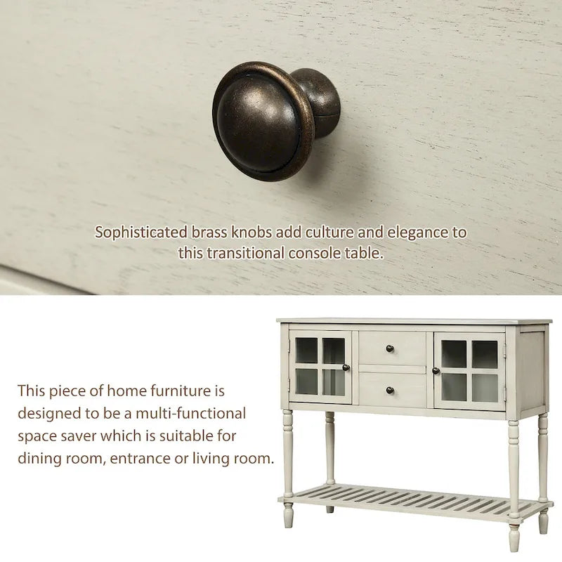 Buffet console avec étagère inférieure, meuble de rangement en bois et verre de style campagnard pour salon