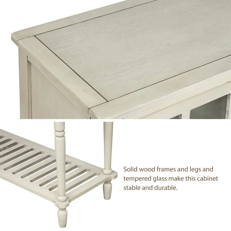 Buffet console avec étagère inférieure, meuble de rangement en bois et verre de style campagnard pour salon