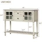 Buffet console avec étagère inférieure, meuble de rangement en bois et verre de style campagnard pour salon
