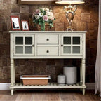 Buffet console avec étagère inférieure, meuble de rangement en bois et verre de style campagnard pour salon