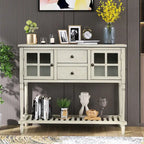 Buffet console avec étagère inférieure, meuble de rangement en bois et verre de style campagnard pour salon