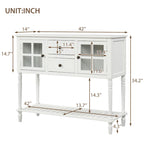 Buffet console avec étagère inférieure, meuble de rangement en bois et verre de style campagnard pour salon