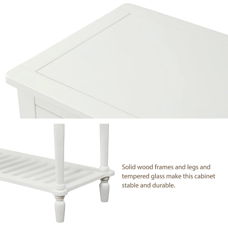 Buffet console avec étagère inférieure, meuble de rangement en bois et verre de style campagnard pour salon