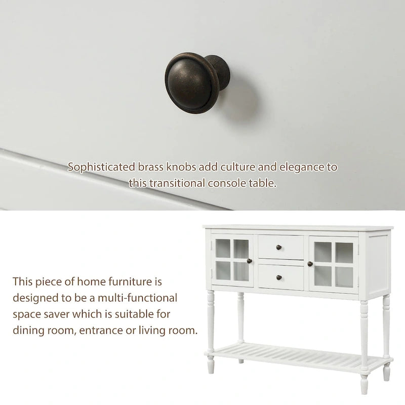 Buffet console avec étagère inférieure, meuble de rangement en bois et verre de style campagnard pour salon