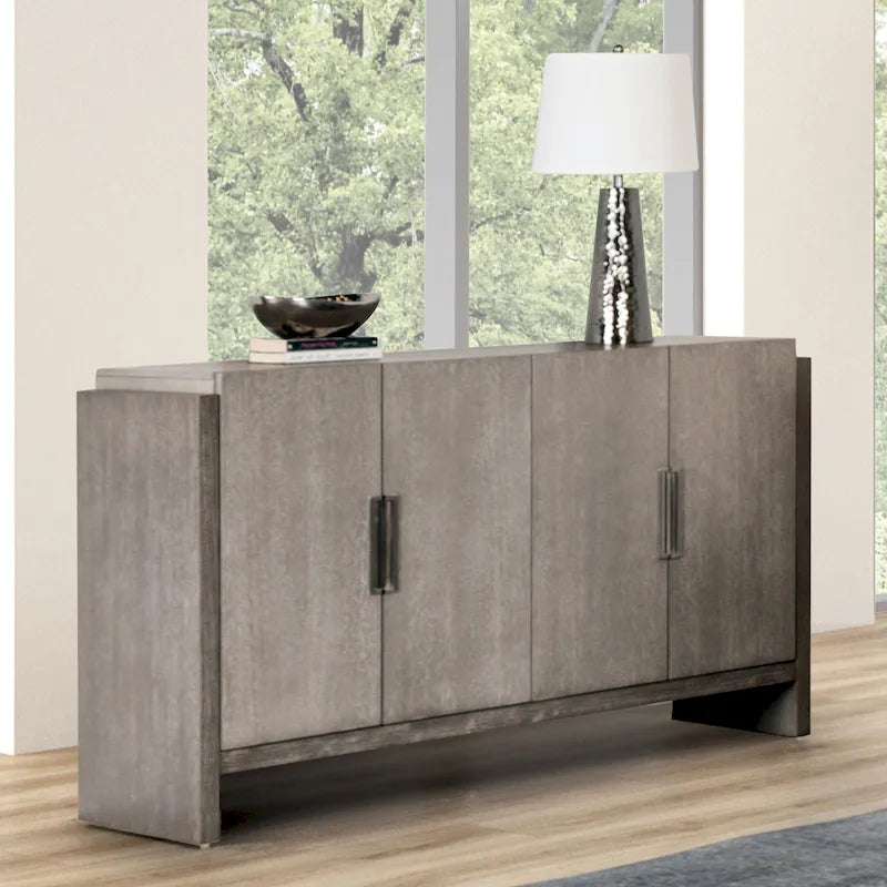 Buffet de salle à manger Cruz de style transitionnel gris en bois massif avec portes, de Furniture of America