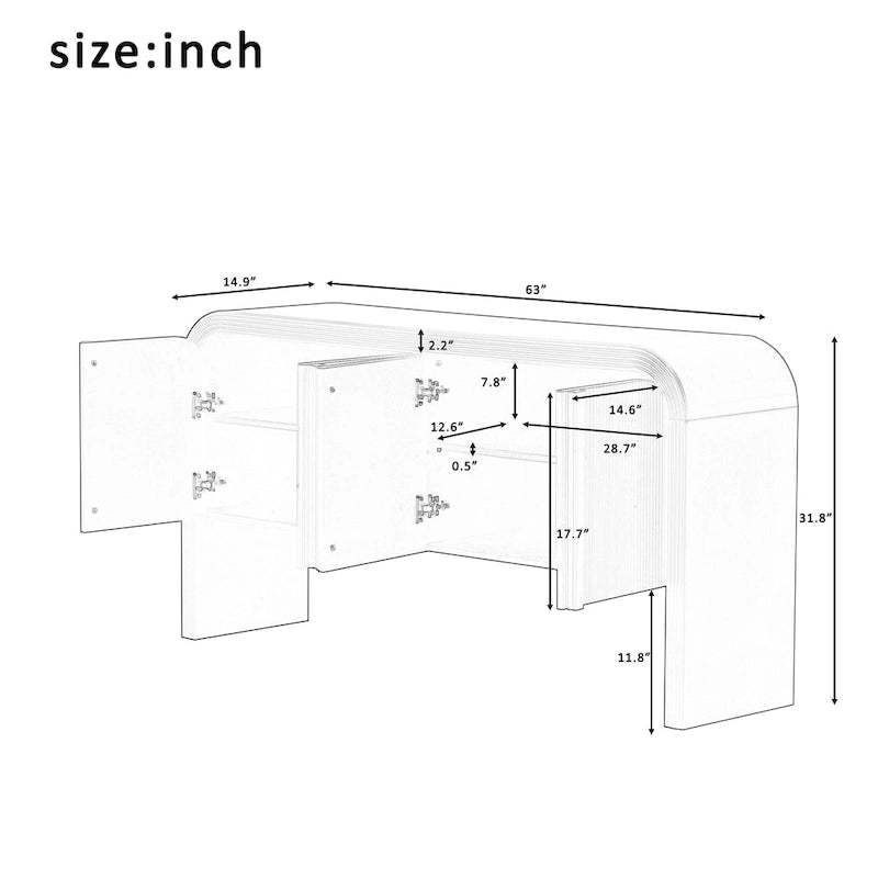 Buffet à rayures de 63 pouces avec étagères réglables