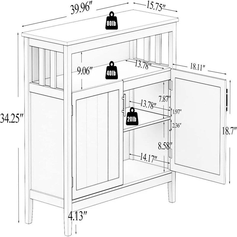 Buffet de cuisine avec rangement - 40 cm (P) x 101,5 cm (L) x 87 cm (H)