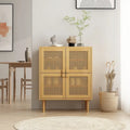Armoire de rangement à 4 portes en rotin tressé