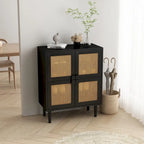 Armoire de rangement à 4 portes en rotin tressé
