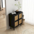 Armoire de rangement à 4 portes en rotin tressé