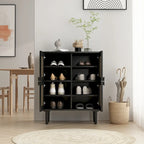 Armoire de rangement à 4 portes en rotin tressé