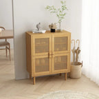 Armoire de rangement à 4 portes en rotin tressé