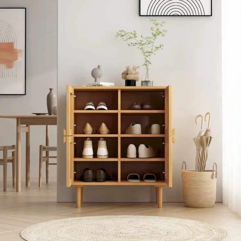 Armoire de rangement à 4 portes en rotin tressé