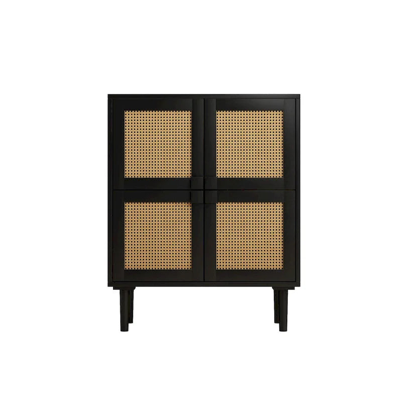 Armoire de rangement à 4 portes en rotin tressé
