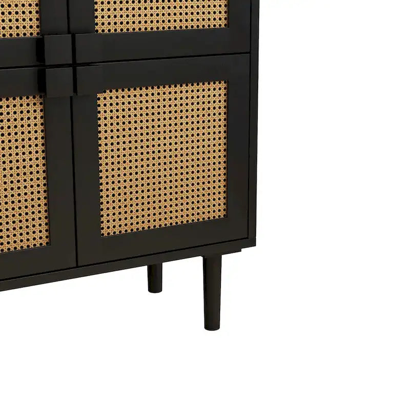 Armoire de rangement à 4 portes en rotin tressé