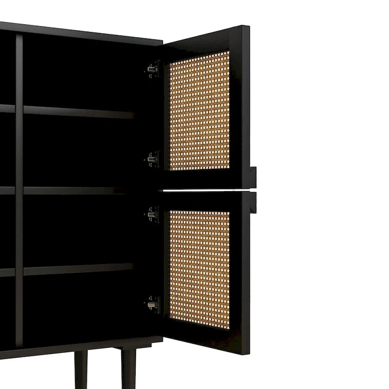 Armoire de rangement à 4 portes en rotin tressé