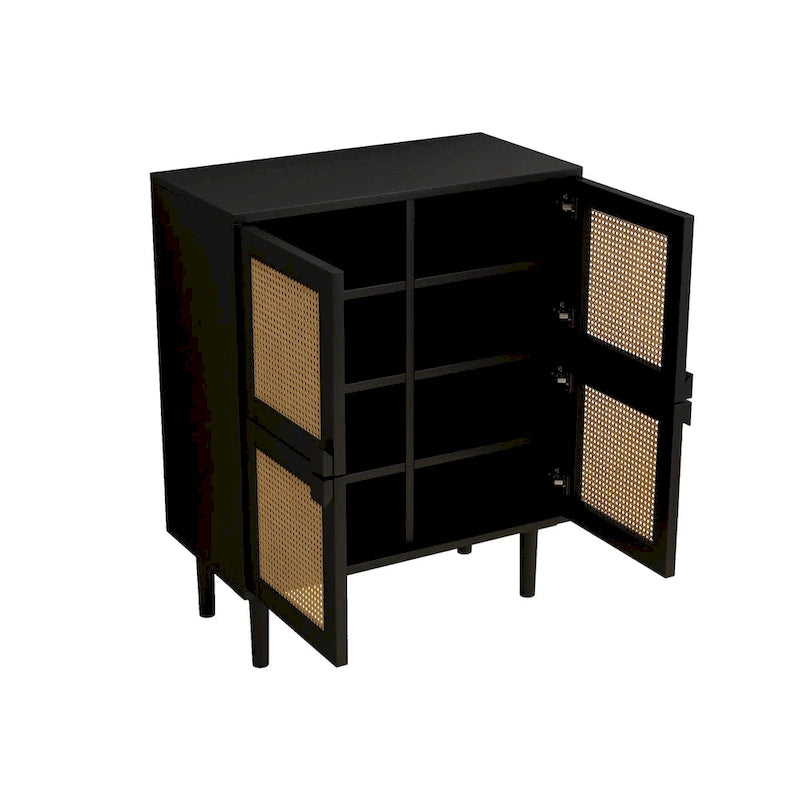 Armoire de rangement à 4 portes en rotin tressé