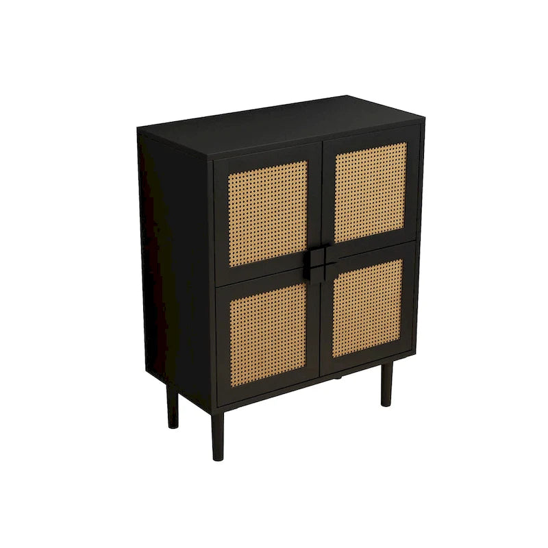 Armoire de rangement à 4 portes en rotin tressé