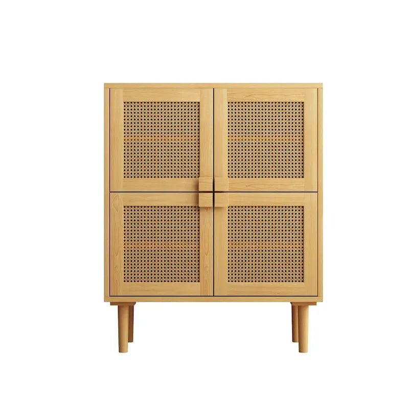 Armoire de rangement à 4 portes en rotin tressé
