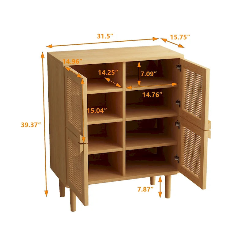 Armoire de rangement à 4 portes en rotin tressé
