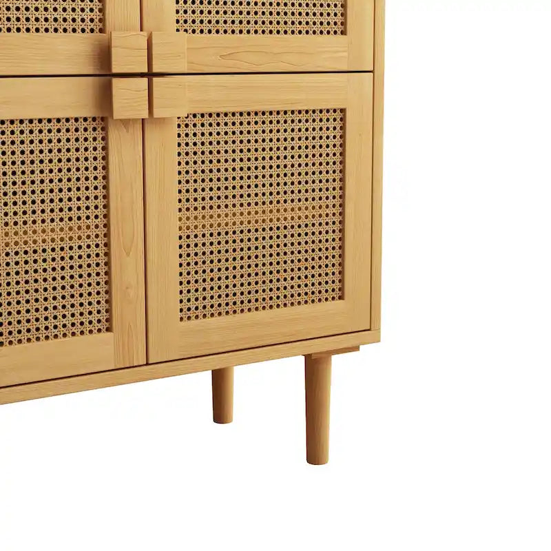 Armoire de rangement à 4 portes en rotin tressé