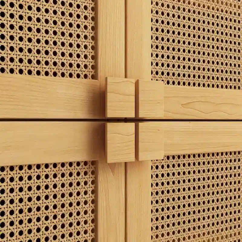 Armoire de rangement à 4 portes en rotin tressé