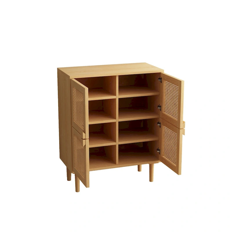 Armoire de rangement à 4 portes en rotin tressé