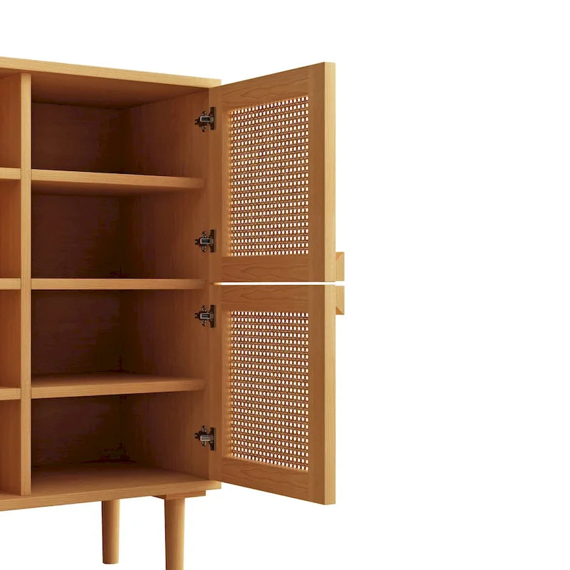 Armoire de rangement à 4 portes en rotin tressé