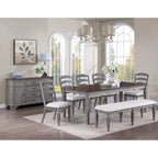 Buffet en bois à 6 tiroirs et 2 portes, coloris gris clair et cerisier