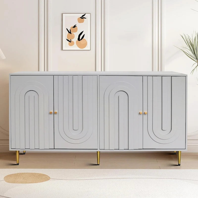 Buffet de rangement moderne en bois, autoportant, avec un pied de support central