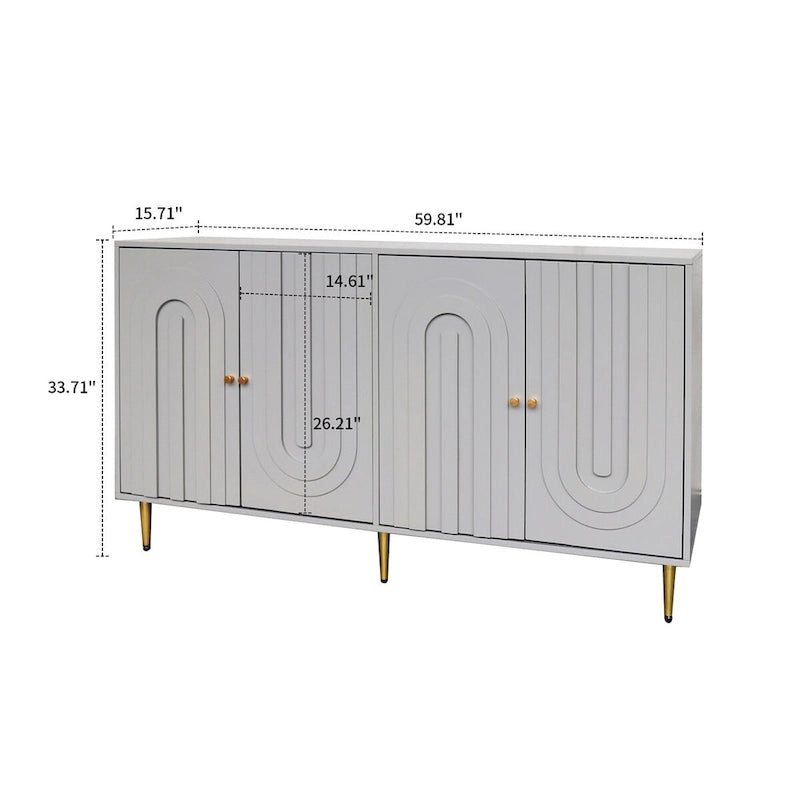 Buffet de rangement moderne en bois, autoportant, avec un pied de support central