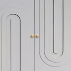 Buffet de rangement moderne en bois, autoportant, avec un pied de support central