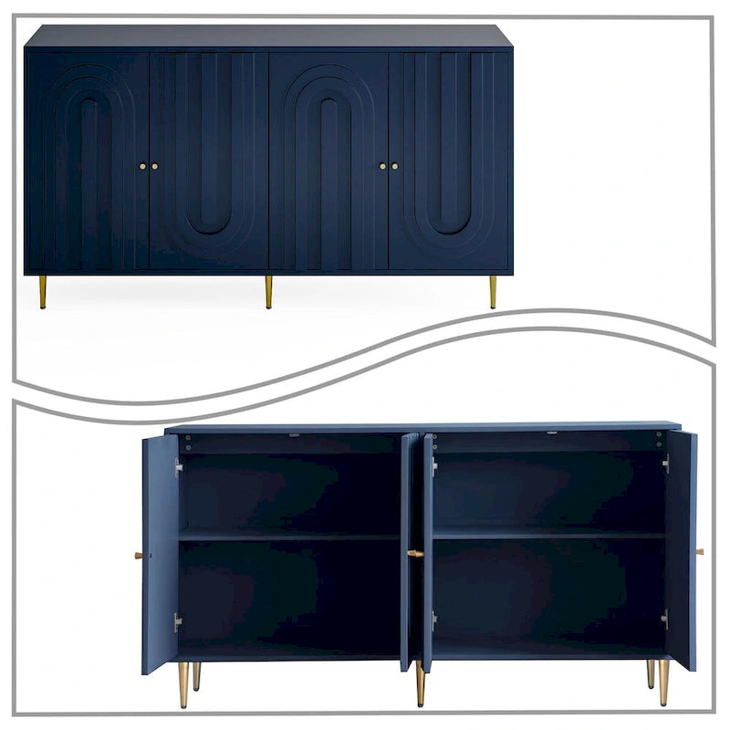 Buffet de rangement moderne en bois, autoportant, avec un pied de support central