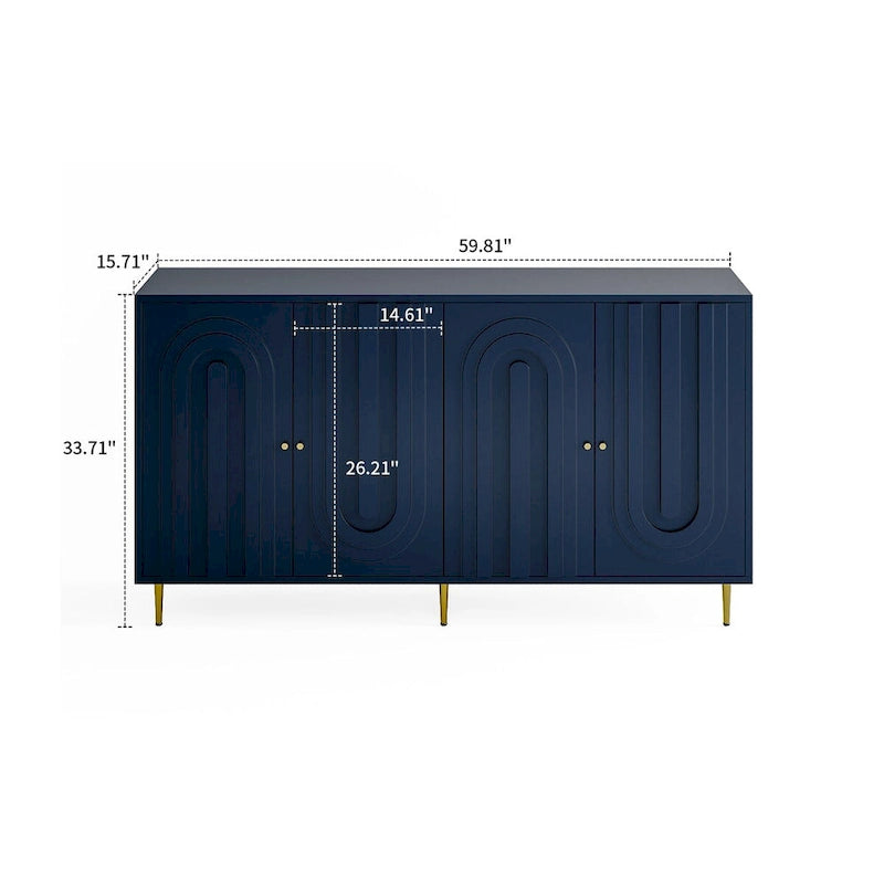 Buffet de rangement moderne en bois, autoportant, avec un pied de support central