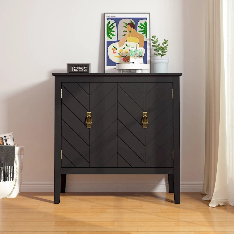 Buffet en bois à 2 portes, style vintage, idéal pour salon, salle à manger ou bureau.