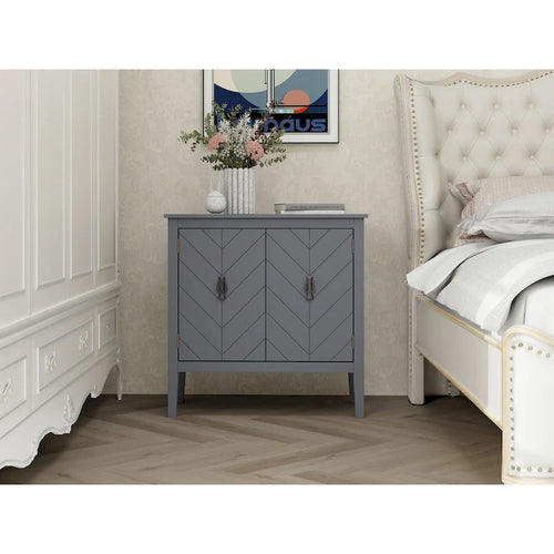 Buffet en bois à 2 portes, style vintage, idéal pour salon, salle à manger ou bureau.