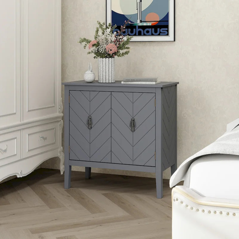 Buffet en bois à 2 portes, style vintage, idéal pour salon, salle à manger ou bureau.