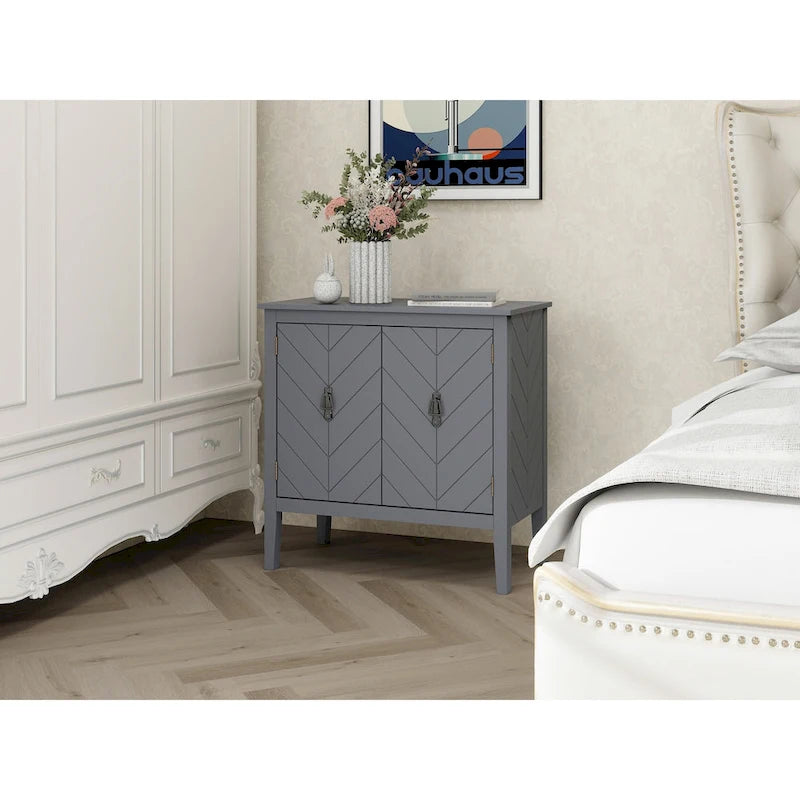 Buffet en bois à 2 portes, style vintage, idéal pour salon, salle à manger ou bureau.