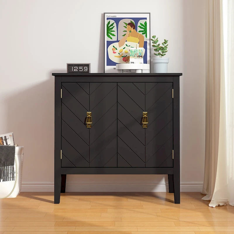 Buffet en bois à 2 portes, style vintage, idéal pour salon, salle à manger ou bureau.
