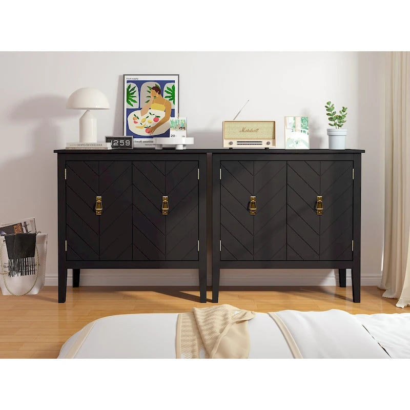 Buffet en bois à 2 portes, style vintage, idéal pour salon, salle à manger ou bureau.