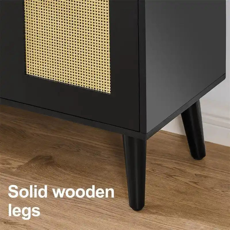 Buffet en rotin à 4 portes et étagères réglables - 11,8 cm (P) x 47,2 cm (L) x 29,5 cm (H)