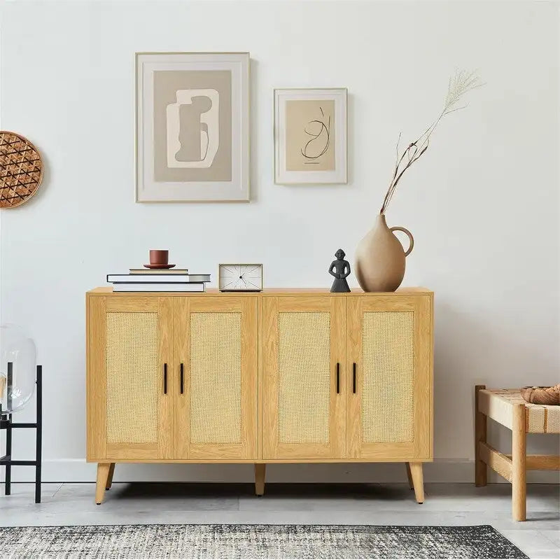 Buffet en rotin à 4 portes et étagères réglables - 11,8 cm (P) x 47,2 cm (L) x 29,5 cm (H)