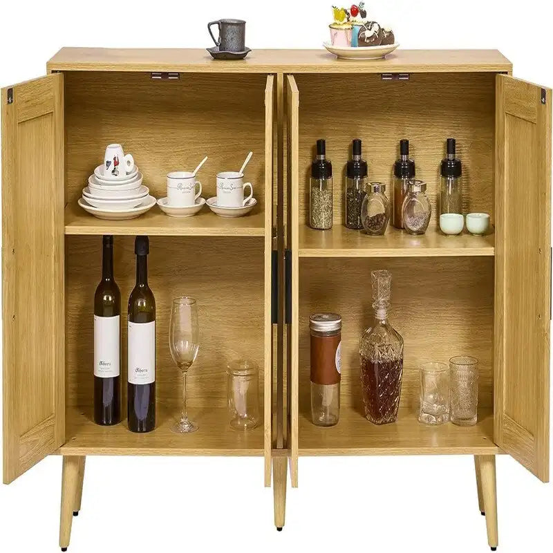 Buffet en rotin à 4 portes et étagères réglables - 11,8 cm (P) x 47,2 cm (L) x 29,5 cm (H)
