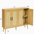 Buffet en rotin à 4 portes et étagères réglables - 11,8 cm (P) x 47,2 cm (L) x 29,5 cm (H)