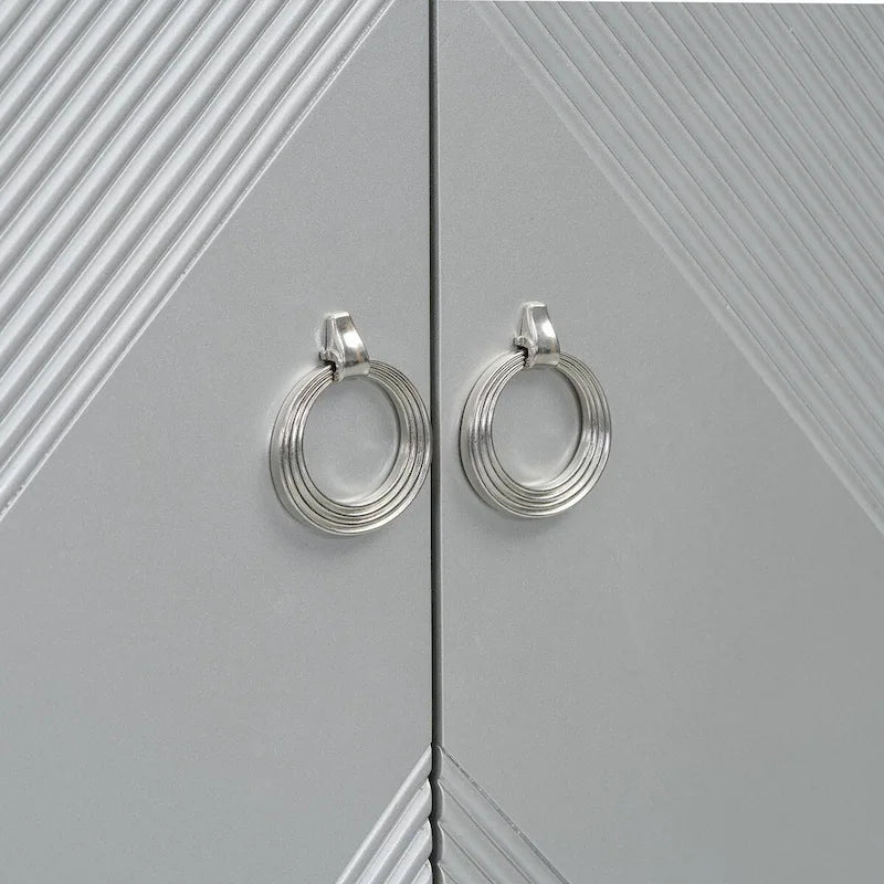 Meuble léger et luxueux orné de motifs géométriques, idéal pour un couloir, une entrée ou un salon.