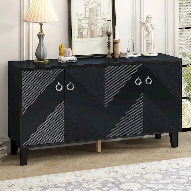 Meuble léger et luxueux orné de motifs géométriques, idéal pour un couloir, une entrée ou un salon.