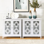 White Pine Wood 35.8 Wide Sideboard Cabinet with Glass Doors (Set of 2)